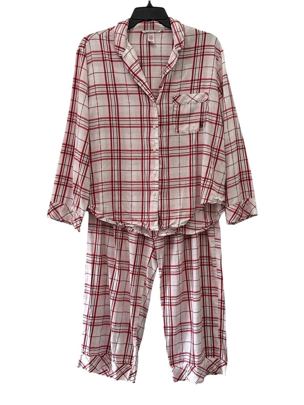 Victoria’s Secret Flannel Pajamas Peppermint Plaid Pink Red Large 2pc Pant Set